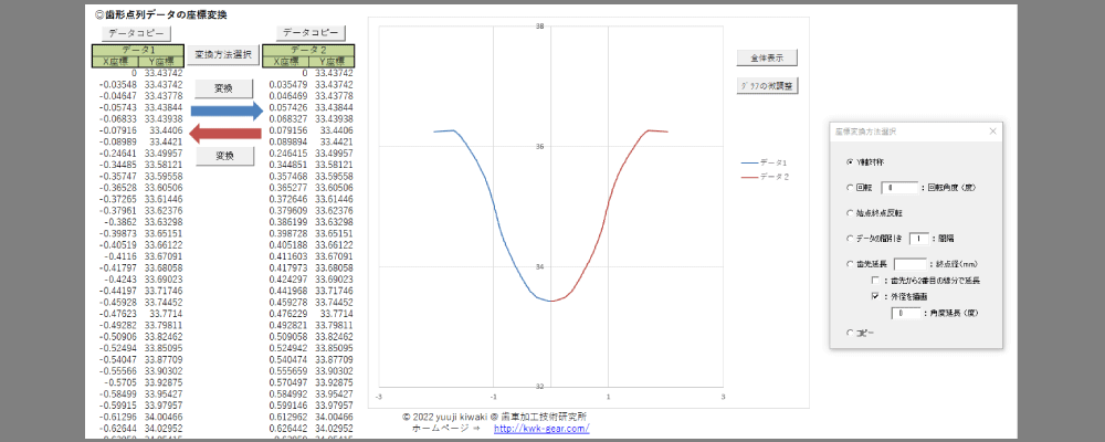 任意歯形データの座標変換・確認とデータ管理